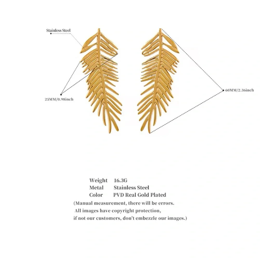 Long Leaves Stud Earrings - Picture 4 of 4